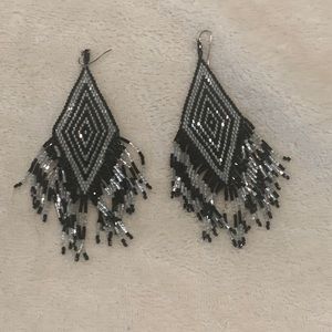 Silver & Black Dangle Statement Earrings